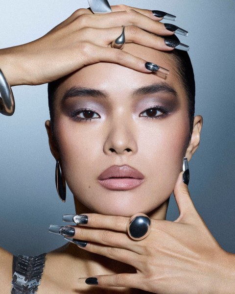 french manicure trends with nail art glass french tips on model