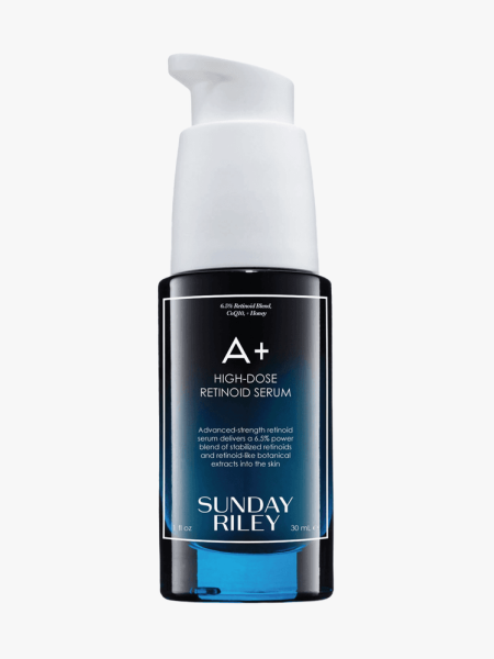 Sunday Riley A+ High-Dose Retinoid Serum in branded component on a light gray background